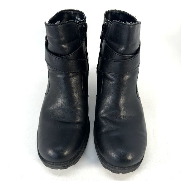 BOC Born Concept Womens 9 Ankle Boots Booties Black Faux Leather Chunky Heel - Picture 3 of 10